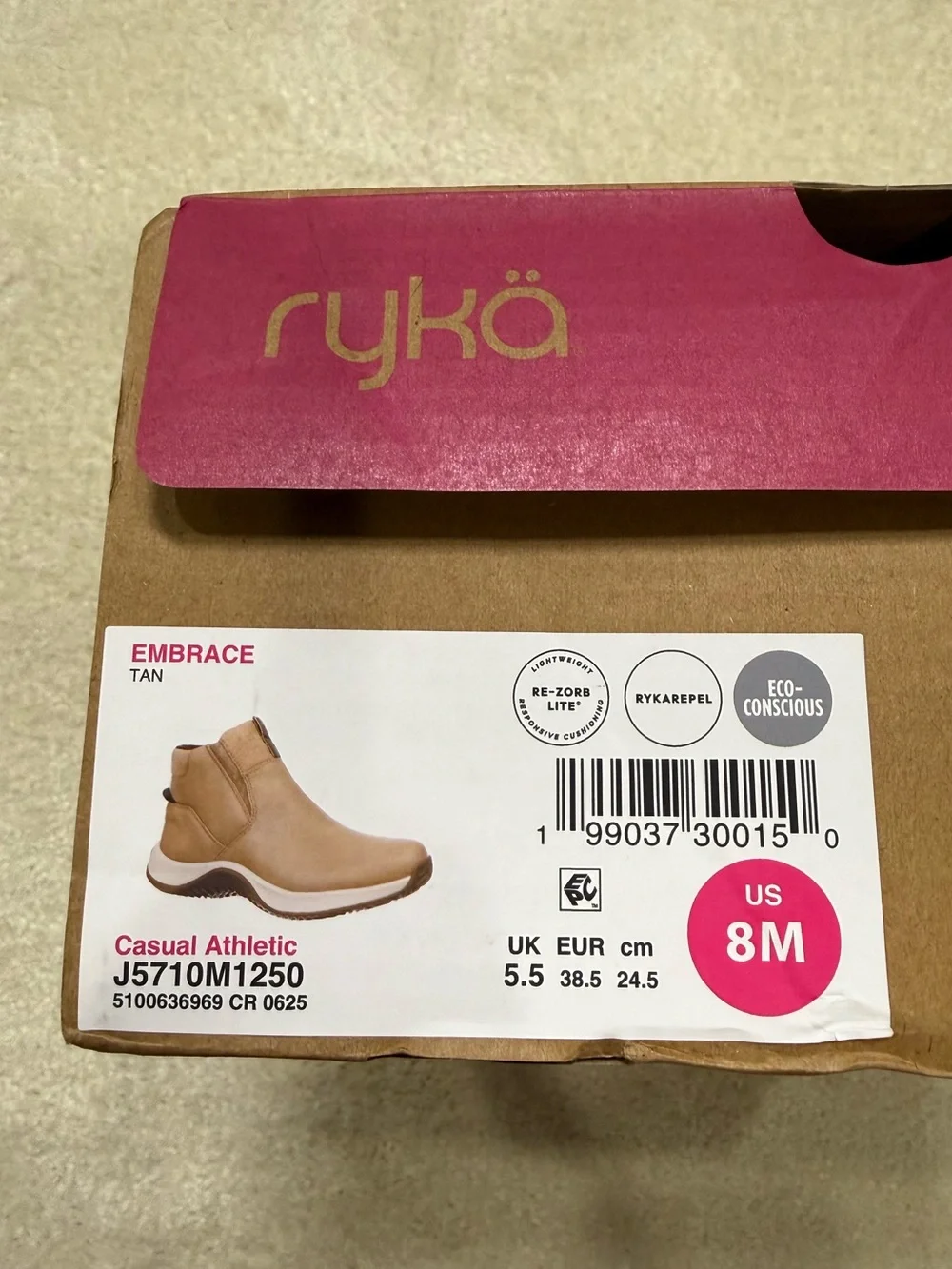 Ryka Embrace Water Repellent Ankle Boots Sneaker Booties Tan Casual Size 8
